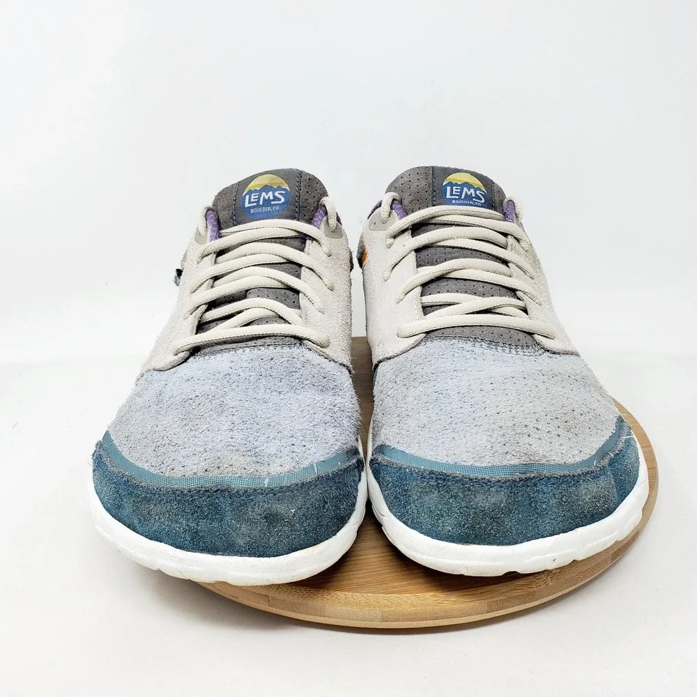 Lems Primal Zen Shoes Men 10.5 Blue Grey Suede Lace Up Low Barefoot Sneaker WORN